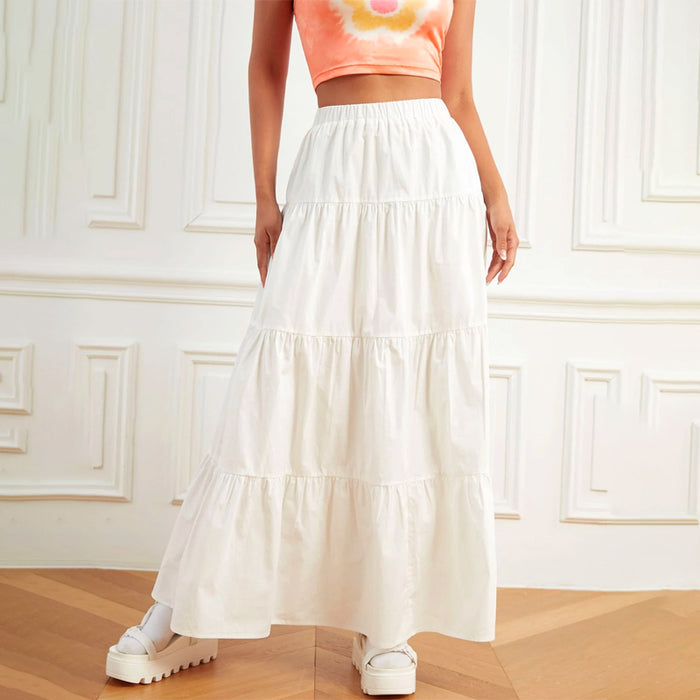 Elastic Waist Ruffle Hem Skirt