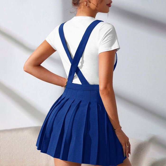 Solid Pleated Suspender Skirt