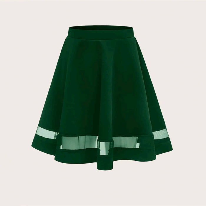 Wide Band Waist Mesh Insert Flare Skirt