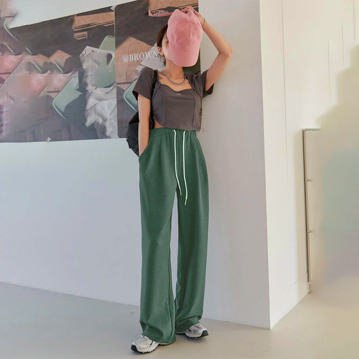 Letter Patch Drawstring Wide Leg Sweatpants