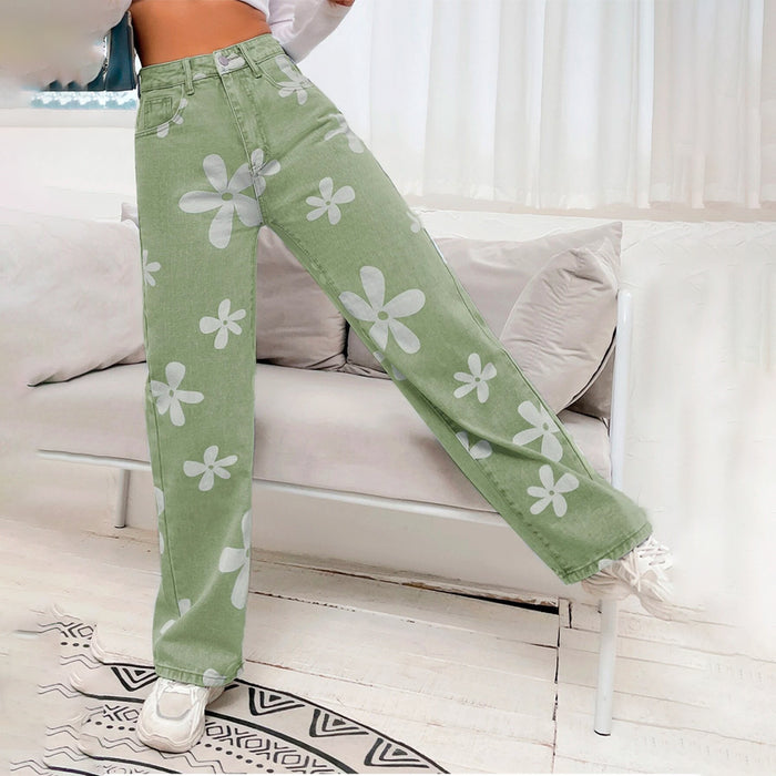 Floral Print Straight Leg Jeans