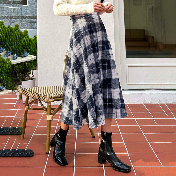 High Waist Plaid A-Line Skirt