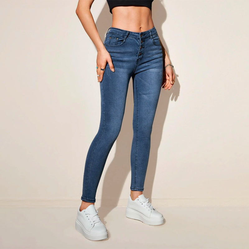 High Waist High Stretch Cat Whiskers Skinny Jeans