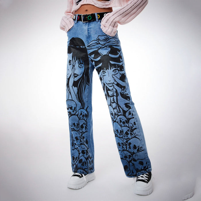 Anime Graphic Straight Leg Jeans