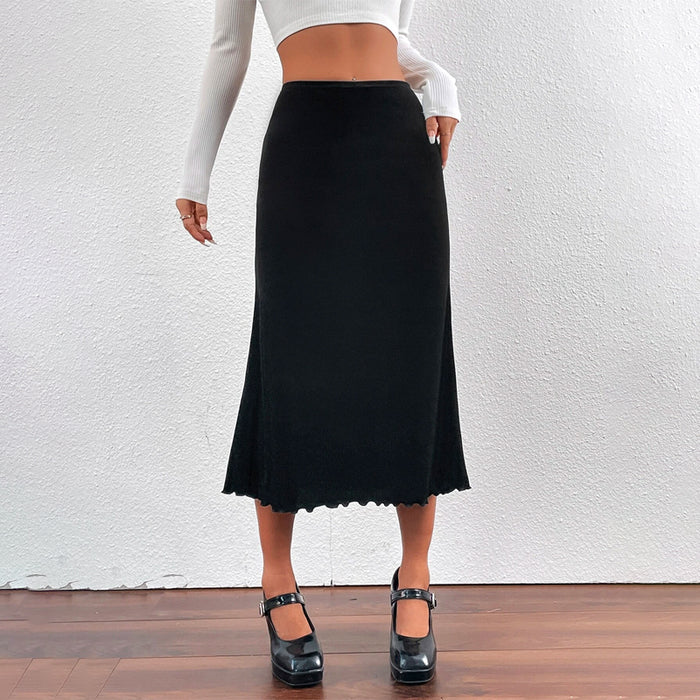 High Waist Lettuce Trim Easy Wear Skirt