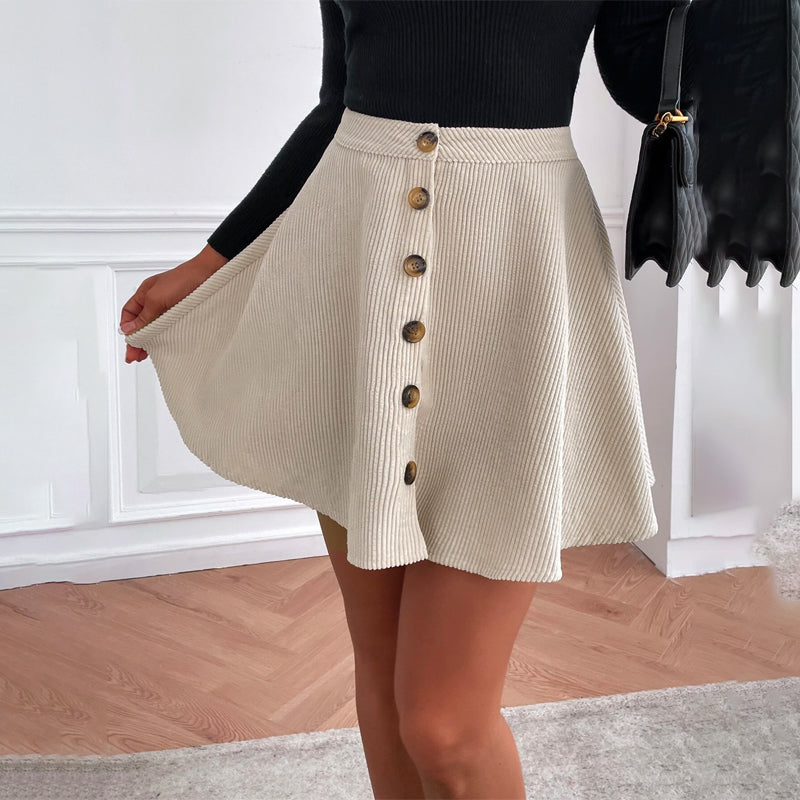 High Waist Single Breasted Corduroy Skirt