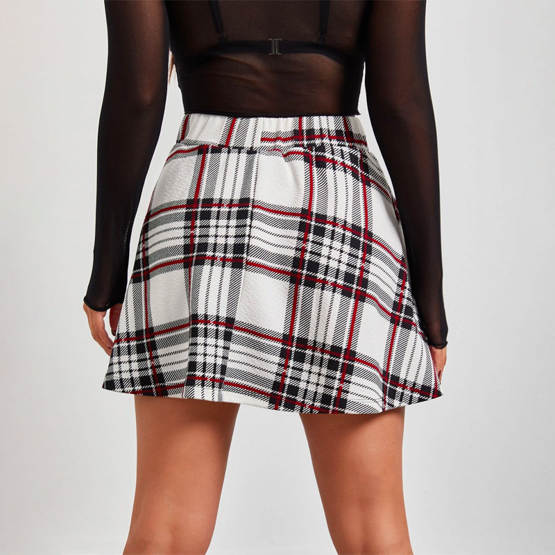 Easy Wear Plaid High Waist Skirt