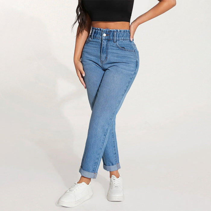 Paperbag Waist Roll Up Hem Mom Fit Jeans