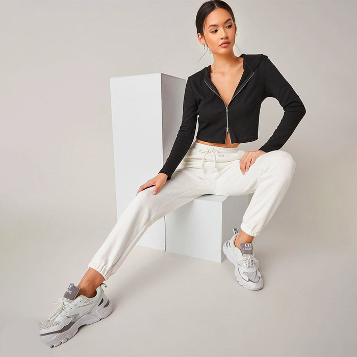 Solid Drawstring Waist Easy Wear Sweatpants