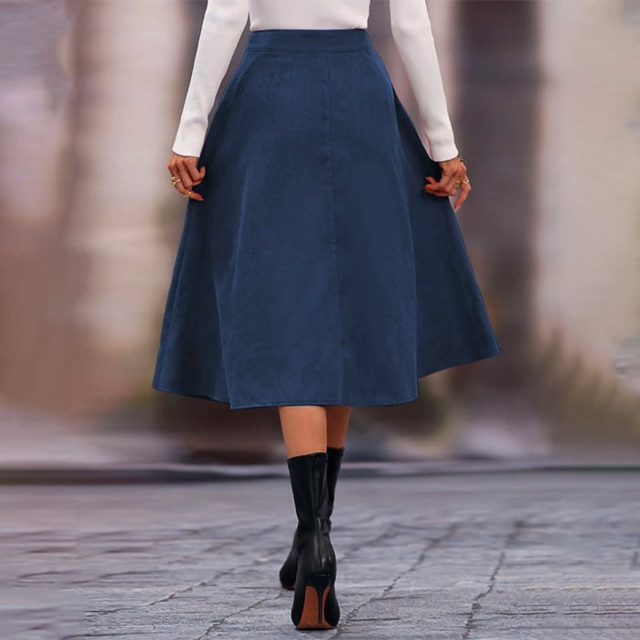 High Waist Single Breasted Flare Skirt