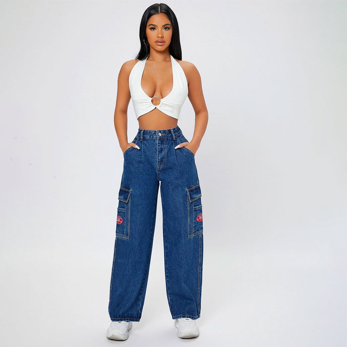 High Waist Pocket Side Wide Jeans