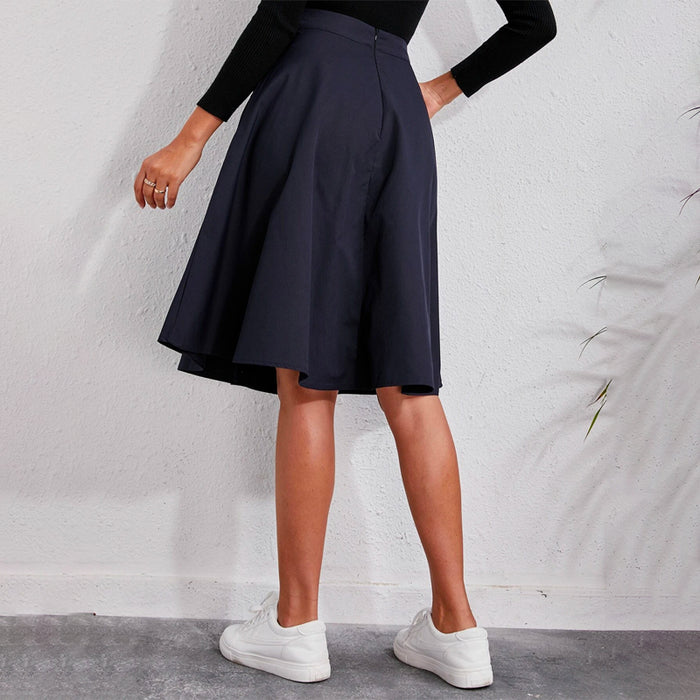 Solid Single Breasted Flare Skirt