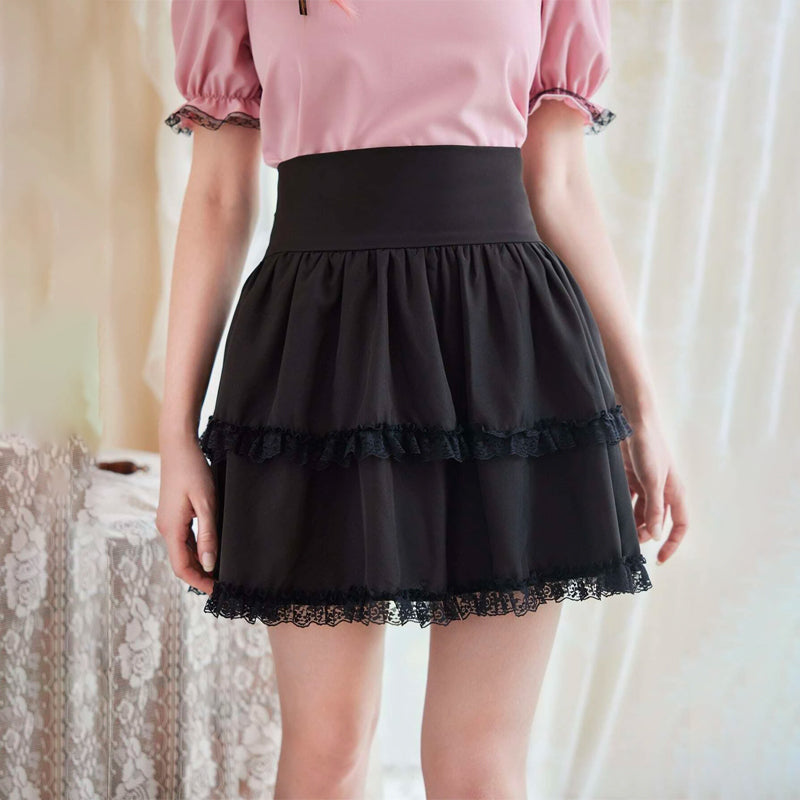 Solid Frill Contrast Lace Skirt
