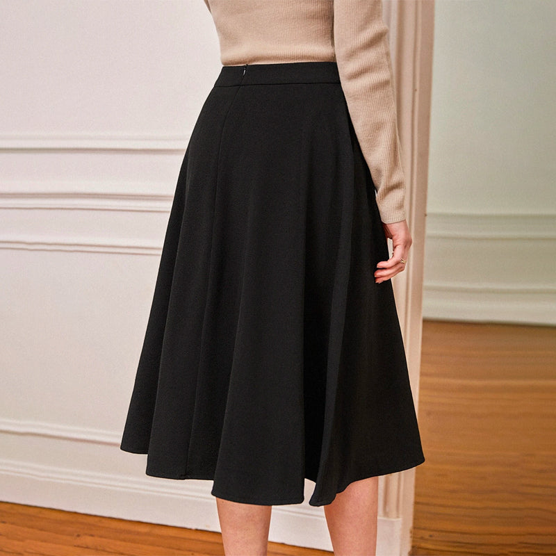 Solid High Waist Plain Flared Skirt