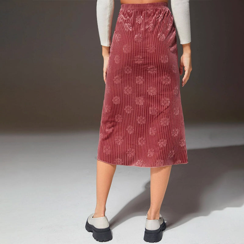 High Waist Floral Jacquard Velvet Skirt