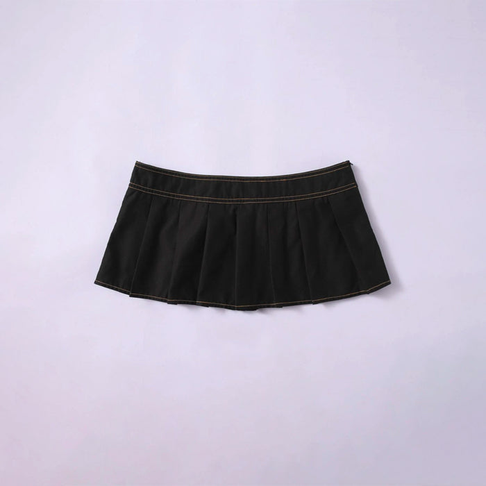 Low Rise Stitch Detail Zip Side Pleated Skirt