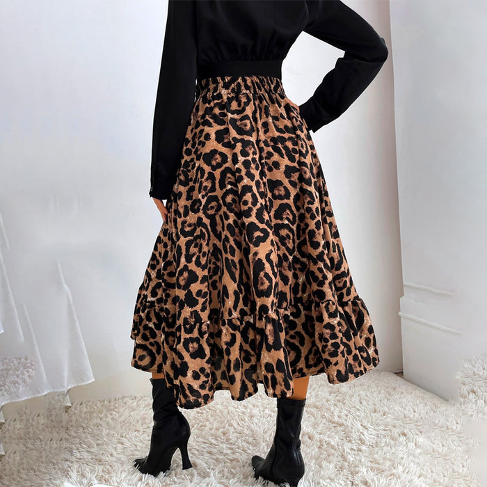 Leopard Print Ruffle Hem Skirt