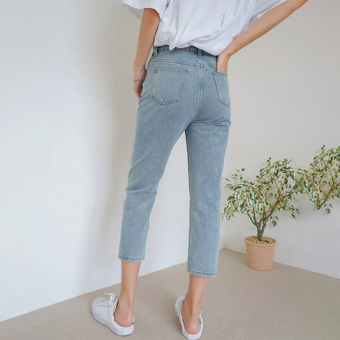 Plain Pattern High Waist Straight Leg Jeans