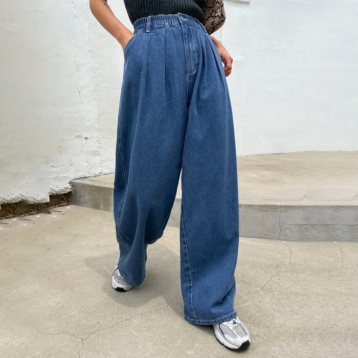 Plicated Detail Wide Leg Jeans