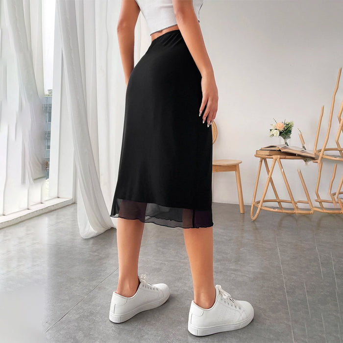 Front Lettuce Plain Trim Mesh Skirt