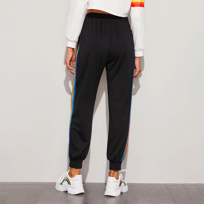 Side Rainbow Striped Drawstring Waist Sweatpants