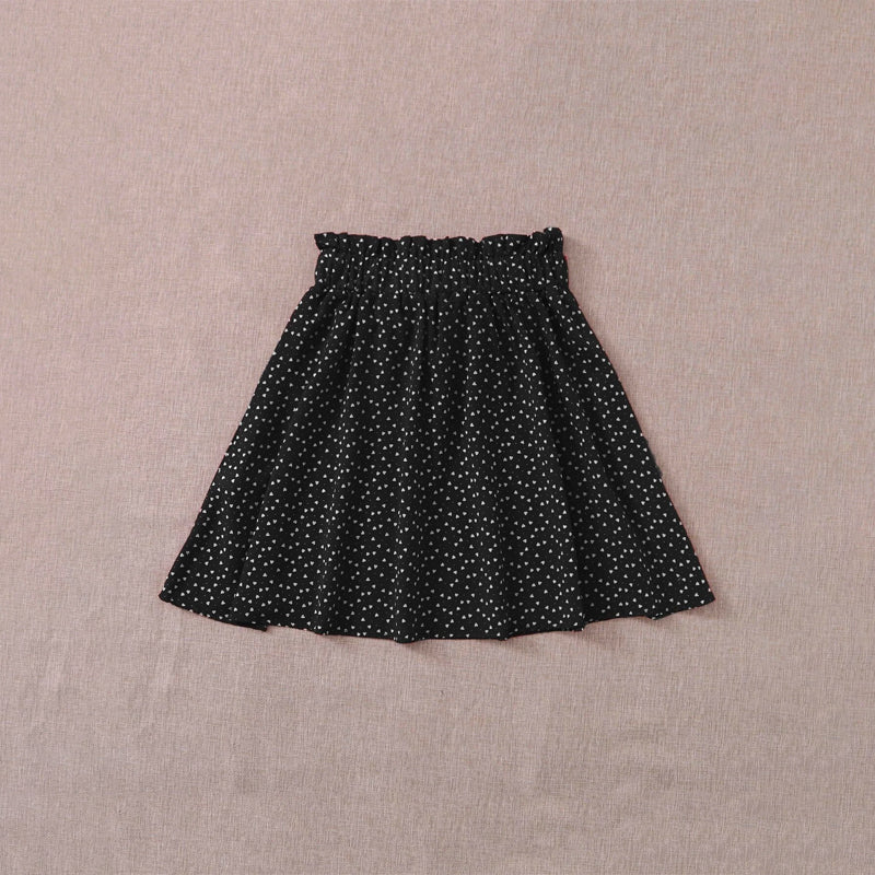 Heart Print Paperbag Waist Belted Skirt