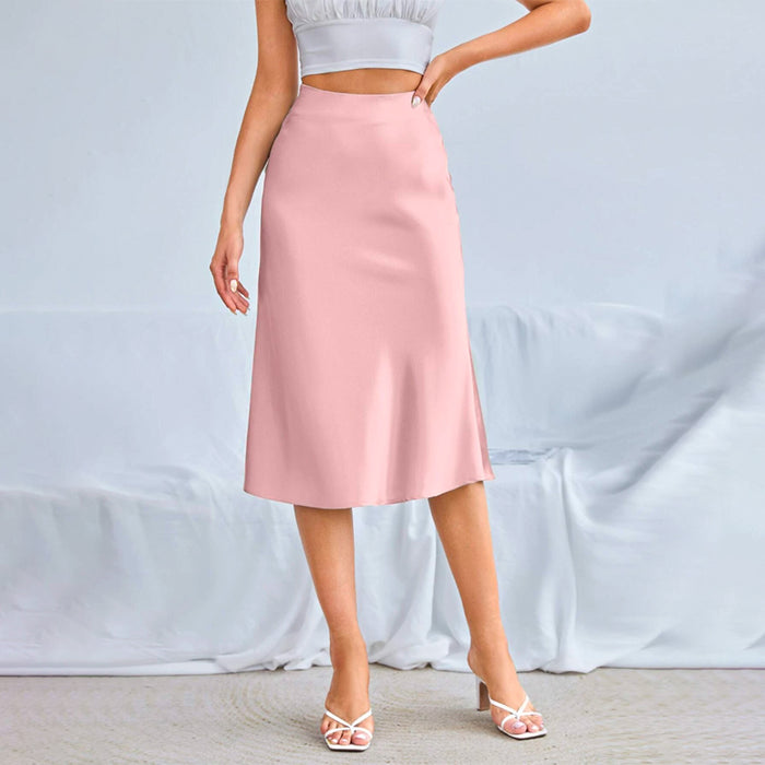 Zipper Side Solid Satin Skirt