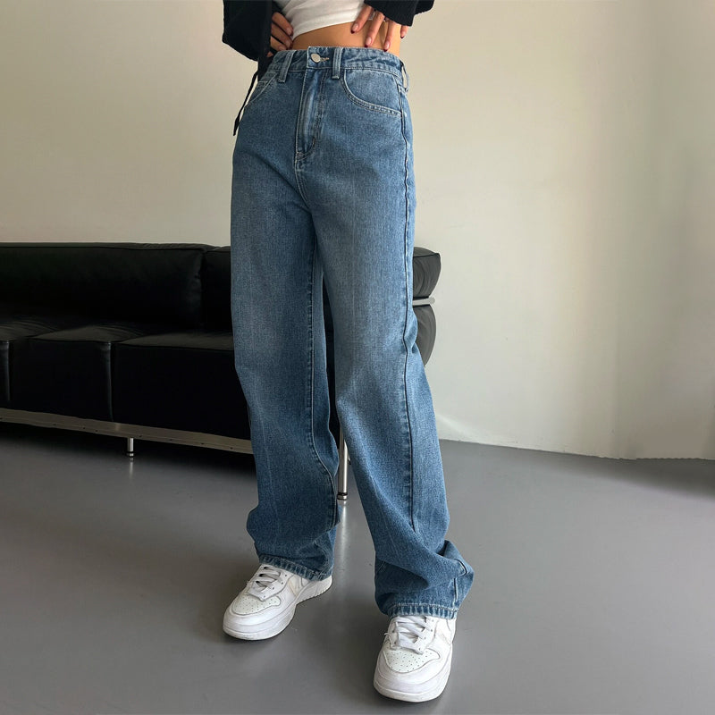 Slant Pocket Zipper Wide Leg Jeans