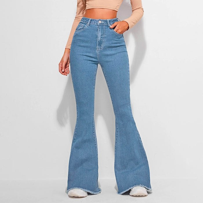 High Waist Contrast Stitch Flare Leg Jeans