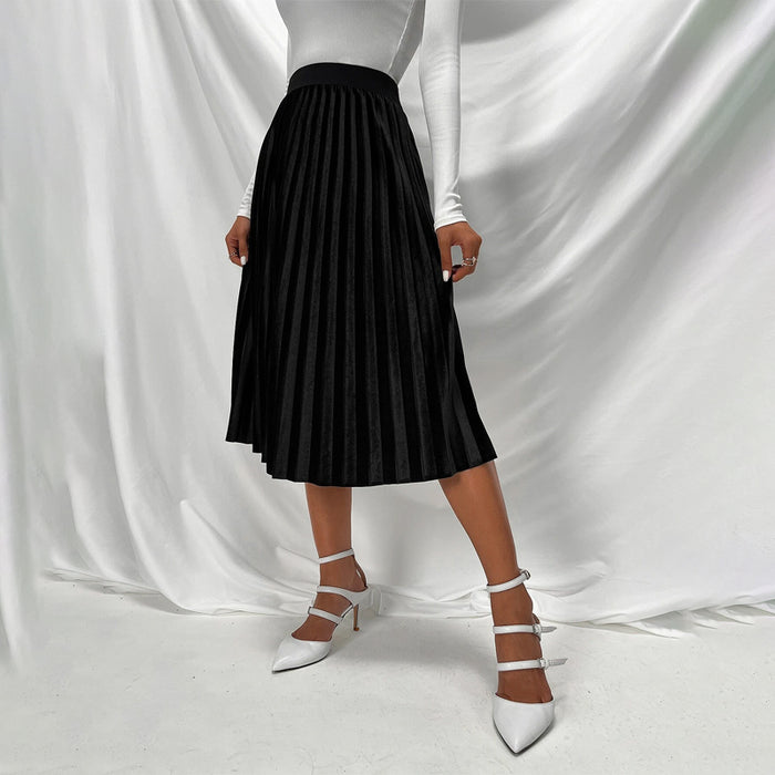 High Waist Velvet Pleated Skirt