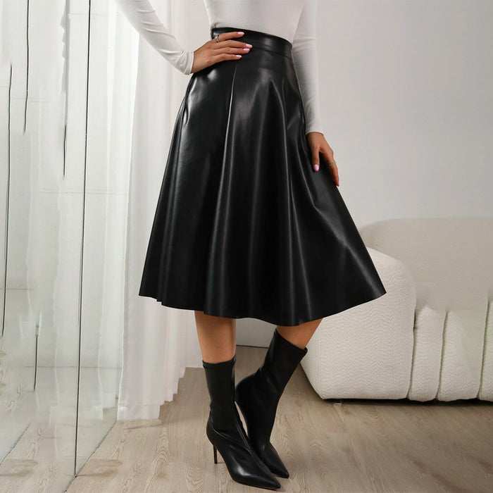 High Waist Slant Pocket PU Skirt