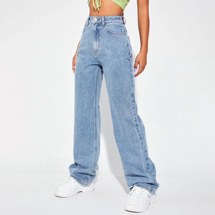 High Waist Plain Patterned Leg Jeans