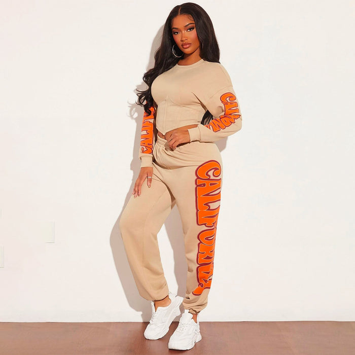 Letter Graphic Easy Wear Elastic Waist Sweatpants