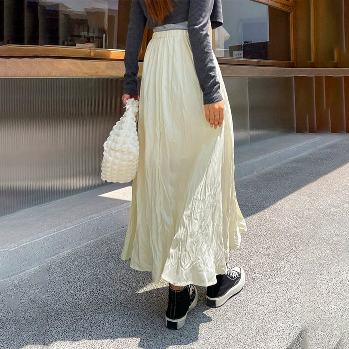 Solid High Waist Wrinkled Skirt