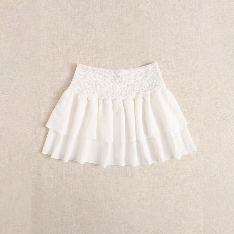 Shirred Waist Layered Hem Skirt