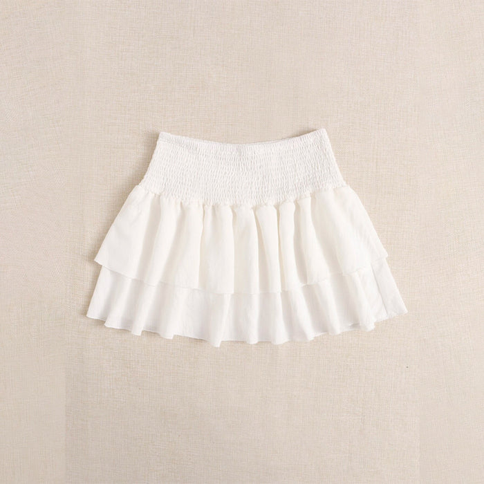 Shirred Waist Layered Hem Skirt