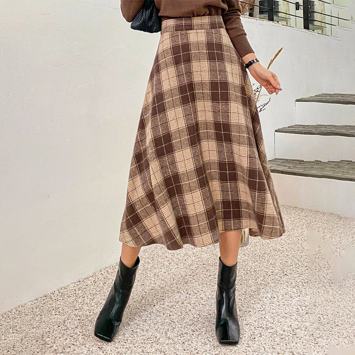 High Waist Plaid A-Line Skirt