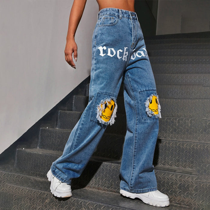 Easy Wear Letter Graphic Jeans