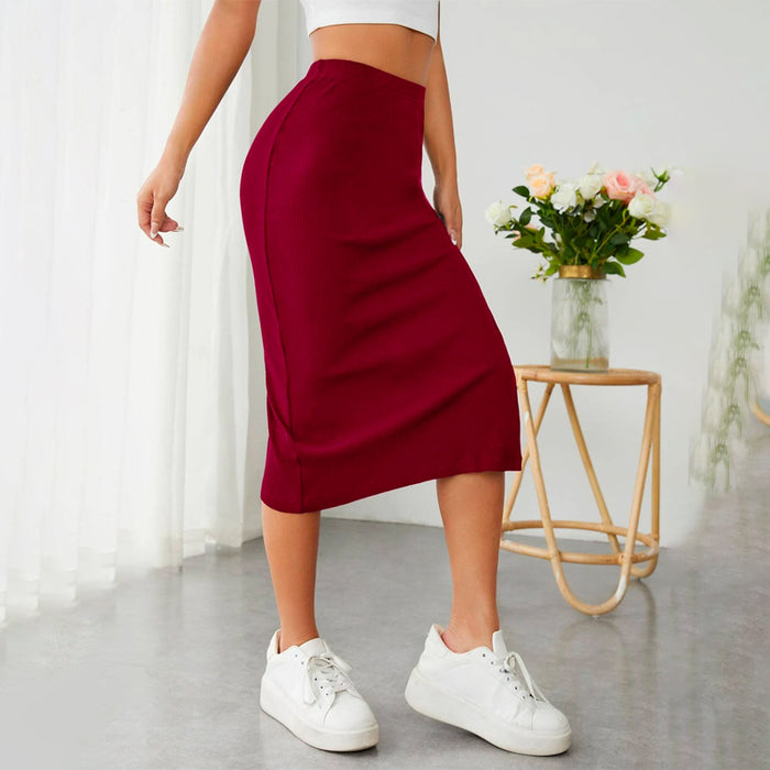 Ribbed Knit Split Thigh Skirt