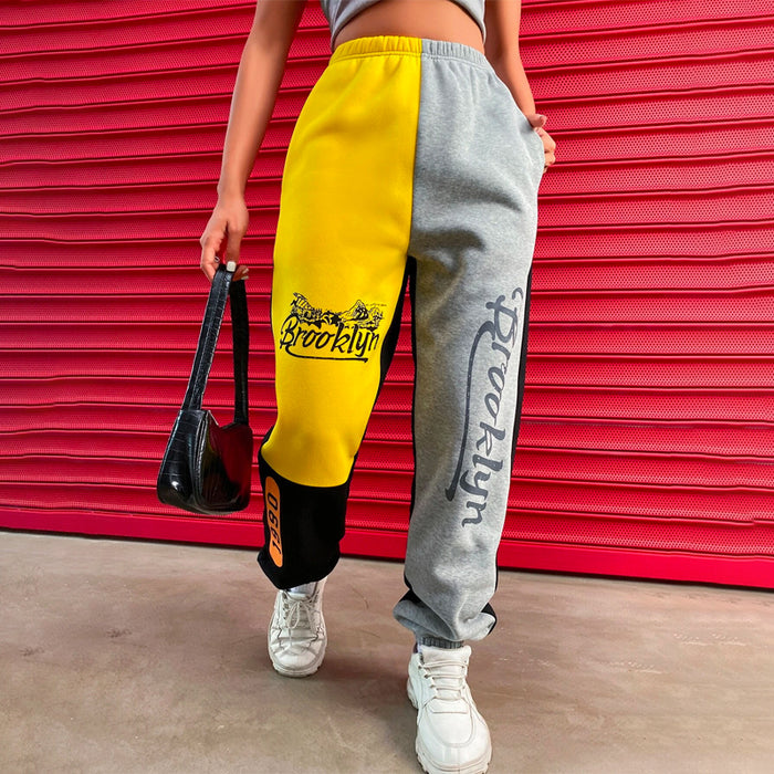 Mountain & Letter Graphic Color Block Sweatpants