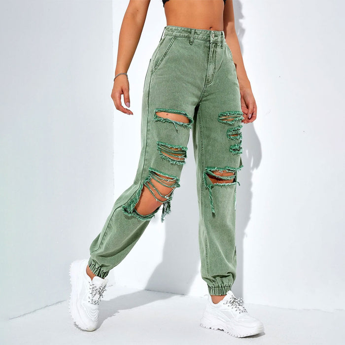 Plain Ripped Cut Out Jogger Jeans