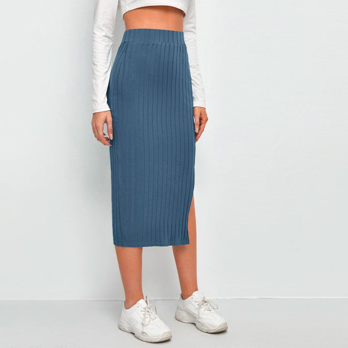 Slit Hem Rib-Knit Pencil Skirt