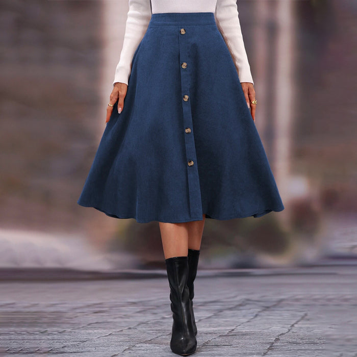 High Waist Single Breasted Flare Skirt