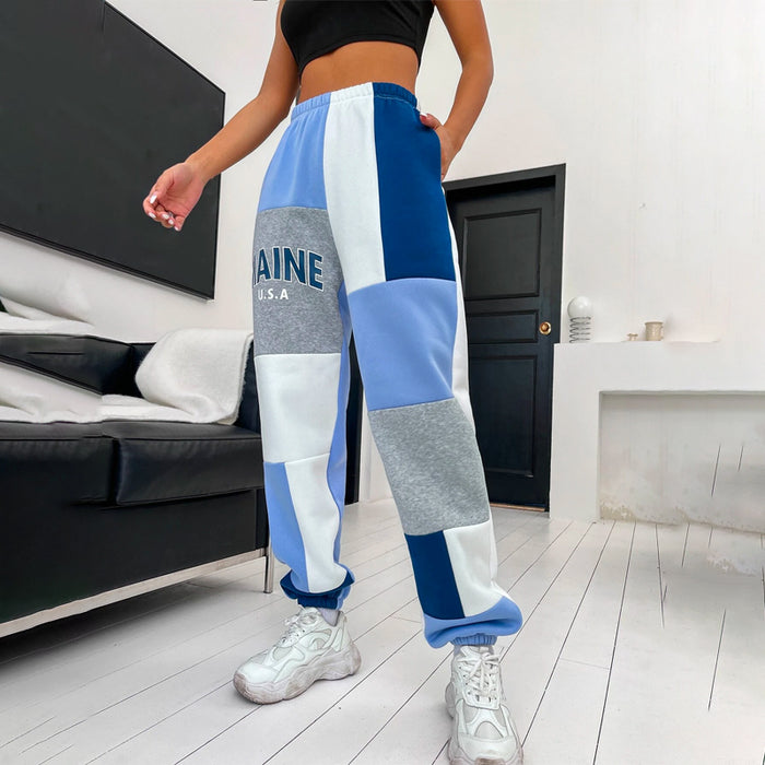 Letter Graphic Color Block High Waist Sweatpants