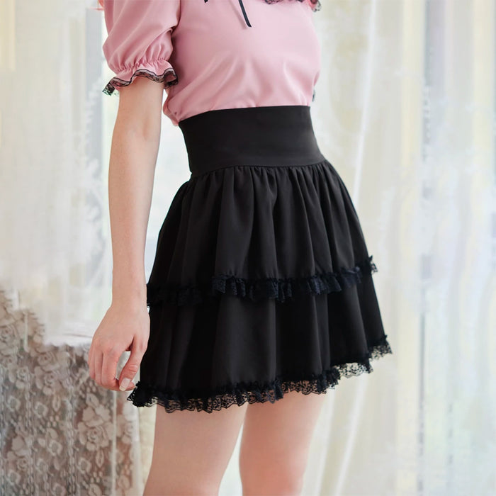 Solid Frill Contrast Lace Skirt