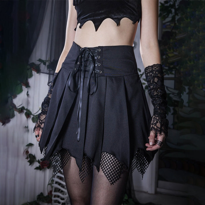 Lace Up Contrast Lace Skirt