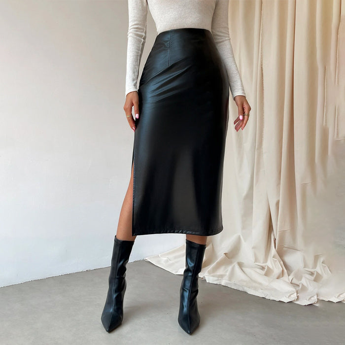 Easy Wear Split Thigh PU Skirt