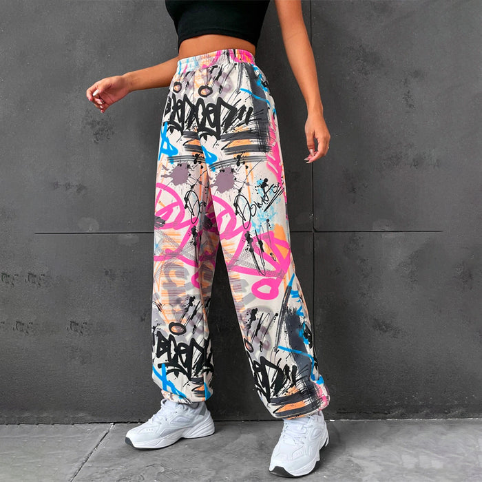 Graffiti Print Elastic Waist Sweatpants