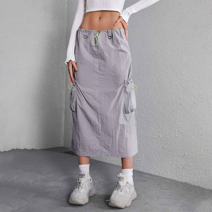 Drawstring Waist Pocket Patched Skirt