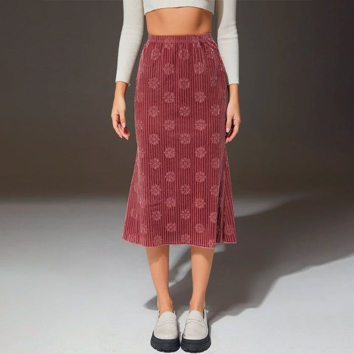 High Waist Floral Jacquard Velvet Skirt